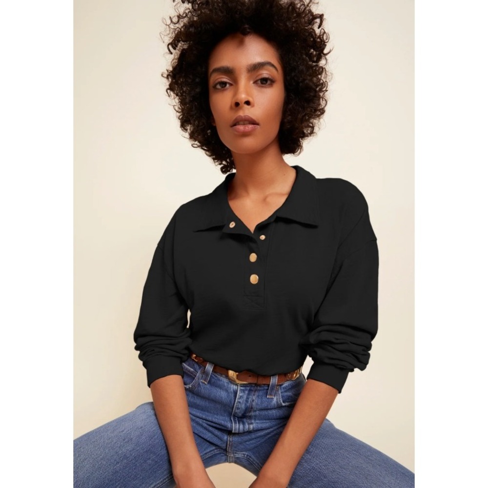 Nation LTD Womens Banks Relaxed Snap Tee Long Sleeve Polo Shirt Gold S